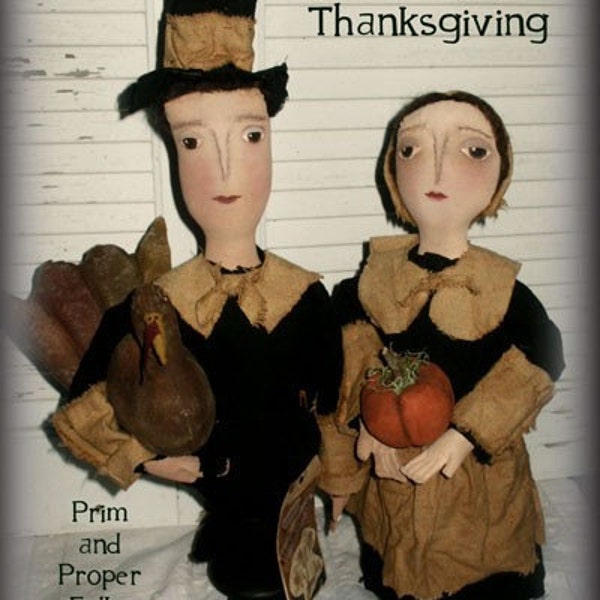 Primitive Thanksgiving Pilgrim Dolls, Turkey and Pumpkin -  Mailed Pattern