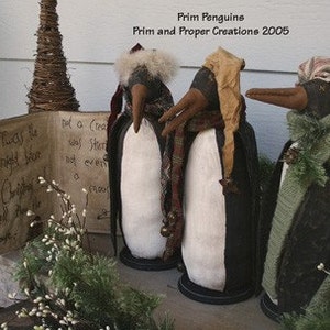 Primitive Folk Art Holiday Penguins and Stitchery Mailed Pattern