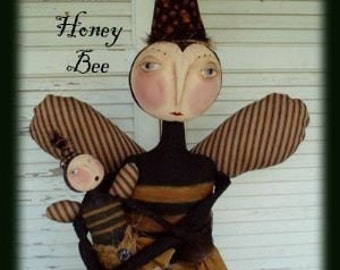 Primitive Folk Art Queen and Honey Bee Doll Epattern