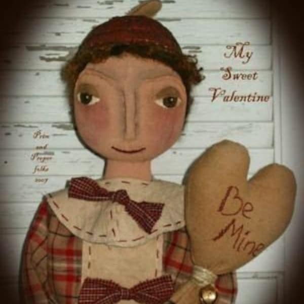 Primitive Folk Art Boy Doll - My Sweet Valentine Doll - Mailed Pattern