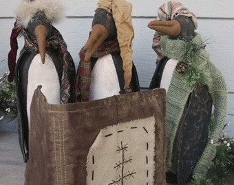 Primitive Folk Art Whimsical Holiday Penguin Epattern