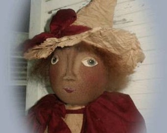 Primitive Folk Art Halloween Witch Doll  - Cassie and Pumpkin Head Epattern