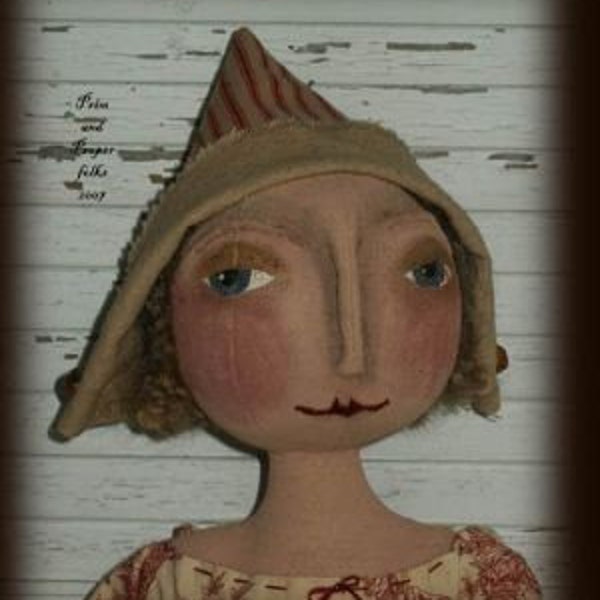 Primitive Folk Art Romantic Round Head Doll - Melody -  Mailed Pattern