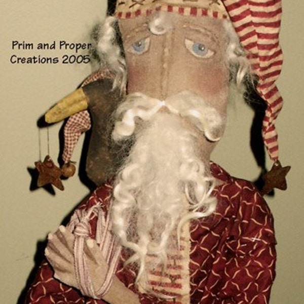 Primitive Folk Art Holiday Blessings Santa and Crow Doll Mailed Pattern