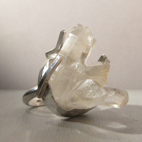 Antarctica - Big Quartz and sterling silver ring