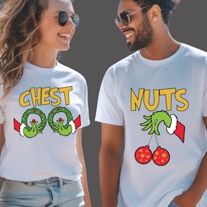 Funny Christmas Couple Shirt, Chest Nuts Matching Shirts, Funny Christmas Matching Shirts, Holiday Pajamas , Adult Christmas T-Shirt