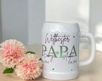 Bierkrug Papa mit Kindernamen/Opa mit Enkel/personalisierter Bierkrug/personalisiertes Geschenk/Geburtstag Ostern für Opa/Papa,Vatertag