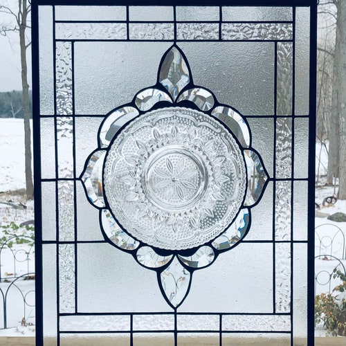 Clear Beveled Stained Glass Window Panel Hangings Pacifica Etsy