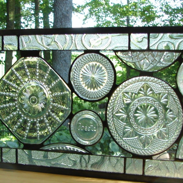 Vintage Crystal Plate panel transom stained glass