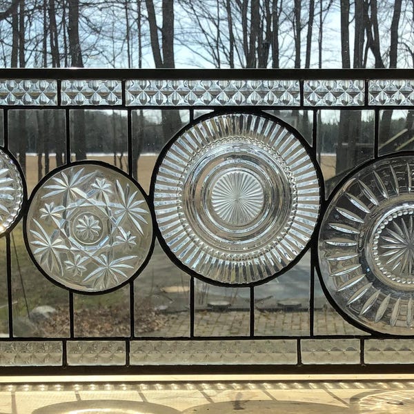 All clear Cascade stained glass panel vintage plates