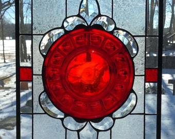 stained glass panel Ruby Frost large