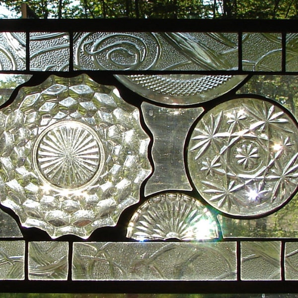 stained glass Vintage all Clear Plate panel custom available
