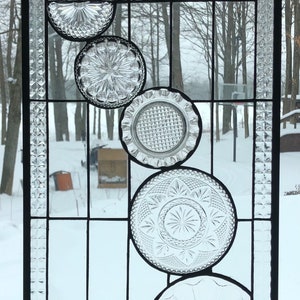 All clear Cascade stained glass panel vintage plates