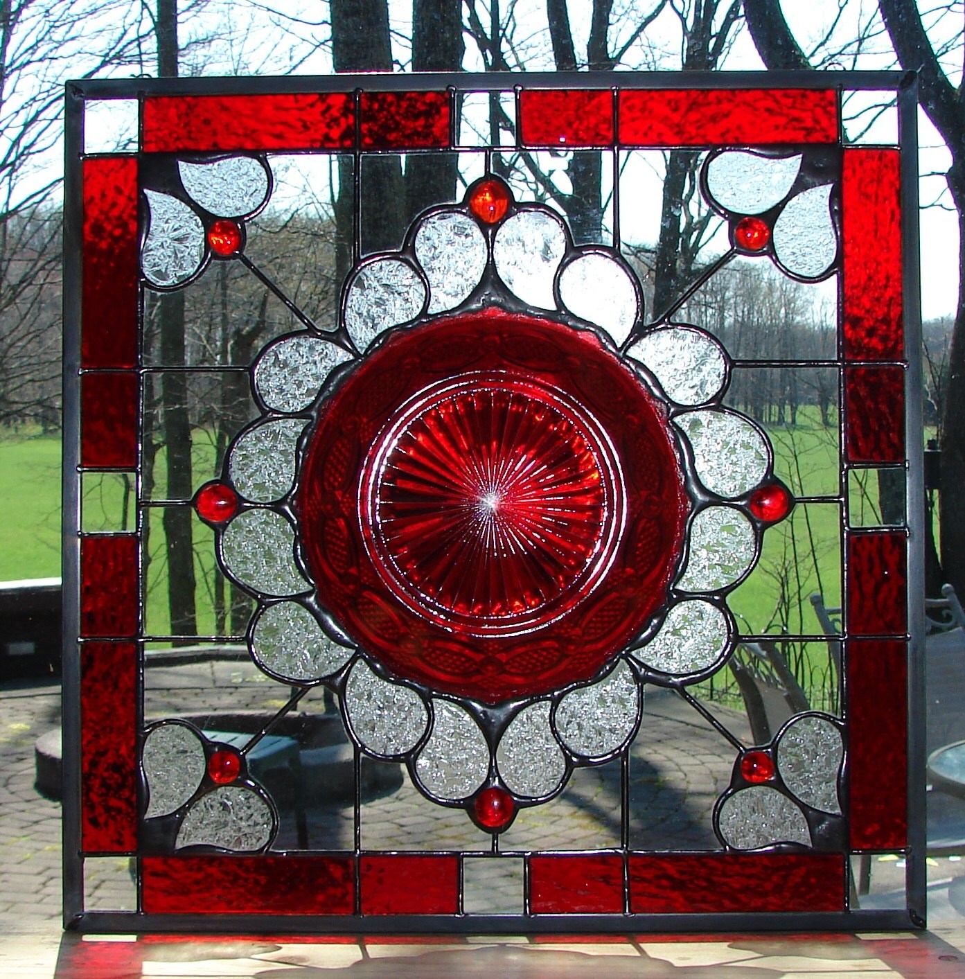 Stained glass panel window plate Ruby Tribute Avon Cape Cod Etsy