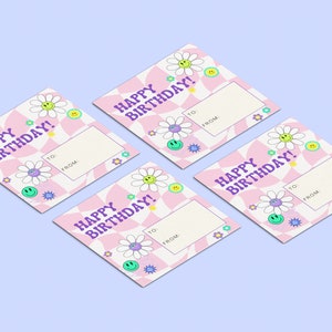 Groovy Flowers afdrukbare cadeaulabel sticker - sticker verjaardagscadeau - cadeaulabel verjaardagsfeestje kind - instant download verjaardagscadeau