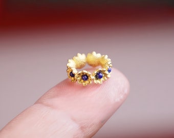 Lapis Lazuli Inlay Sunflower Bracelet - Gold-Plated Doll Jewelry