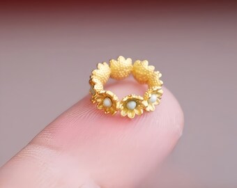 Gold-Plated Silver Turquoise Sunflower Bracelet - One Inch Scale Doll Jewelry