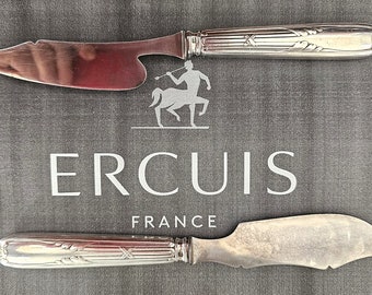 ERCUIS - ARGENTAL Set versilberter Butter- und Käsemesser 1920-1930, Frankreich, in Originalverpackung