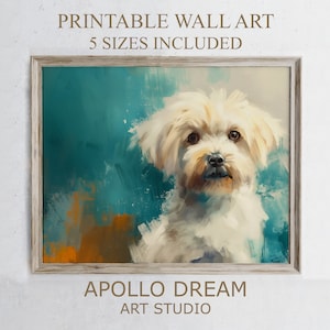 Maltese Dog Oil Painting Print | Puppy Pet Digital Wall Art | Vivid Colors | Cozy Decor | Printable Downloadable | Instant Digital Download