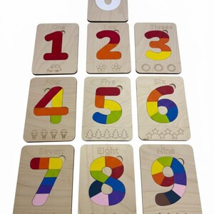 Montessori Zahlenpuzzle 0-9 aus Holz: Birkensperrholz Zahlenzählwerkzeug für Kleinkinder