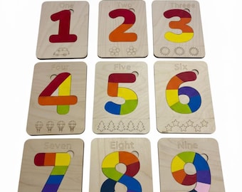 Montessori Wooden Number Puzzle 0-9: Birch Plywood Math Counting Tool for Toddlers