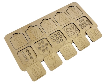 Montessori Wooden Number Board: Birch Math Counting Tray for Toddlers