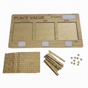 Wooden Place Value Board with Base Ten Materials, Montessori Math Toy, Homeschool Classroom Tool