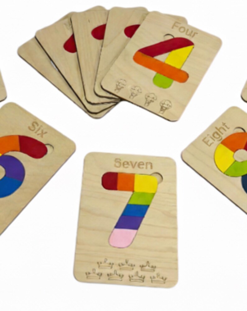 Montessori Wooden Number Puzzle 0-9: Birch Plywood Math Counting Tool ...