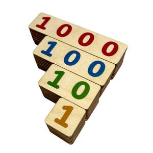 Montessori Wooden Place Value Cards 1-1000: Birch Decimal System Tool for Homeschool Math