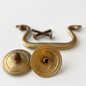 Antique Brass Pull Drawer Hardware Cabinet Handle Swan Neck Bail Dresser Knob Furniture Restoration Period Piece Vintage Fixture Traditional
