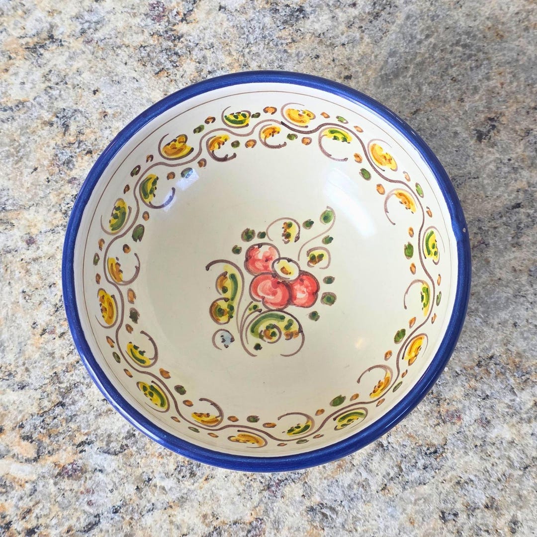 Vintage Ceramic Bowl Handpainted Design Floral Motif Pottery Dish ...