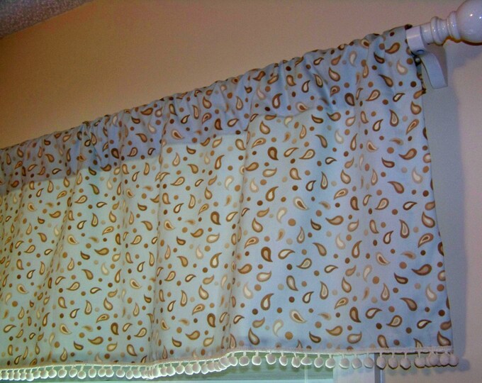Custom Boutique Robin Egg Blue and Brown Paisley Polka Dot Window