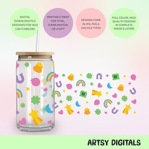 Lucky Charms Wrap Design for 16oz Tumblers (tumbler wraps for sublimations, lucky charms svg, tumbler wraps .png, 16oz glass can tumblers)