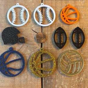 Wholesale custom laser cut acrylic sports earring components, Football, Baseball, Basketball, Football Helmet, 1 piece +