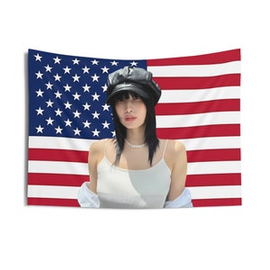 Twice Momo Pink America Flag Tapestry, Kpop Funny Room Merch