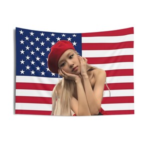 Black Pink Rose American Flag banner, Black Pink Rose Kpop Flag Tapestry, Gift for Black Pink Rose Fan, Kpop Home decor, Black Pink Merch