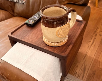 Couch Arm Tray, Walnut Sofa Arm Table, Wooden Armrest Tray, Handmade Couch Side Table, Drink Holder, Remote Holder, Modern Living Room Decor