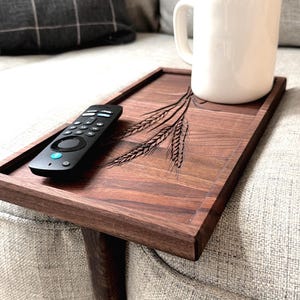 Solid Walnut Couch Tray – Sliding Cushion Sofa Table for Drinks, Remotes