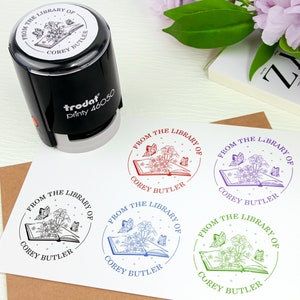 Boekstempel gepersonaliseerd, aangepaste stempel uit de bibliotheek met stempels, boekembosser, cadeau boekenliefhebber, aangepaste boekstempel, zelfinktende stempel