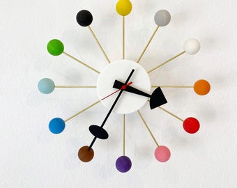DIY Ball Clock Kit – Retro Ball Clock to Build Your Own | 3D-Printed Case, Brass Rods, Wooden Balls, Quartz Movement, Ø 30 cm