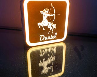 Personalized LED night lamp with zodiac sign & desired text – 3D-printed 13 x 13 cm night light made of PLA gift idea