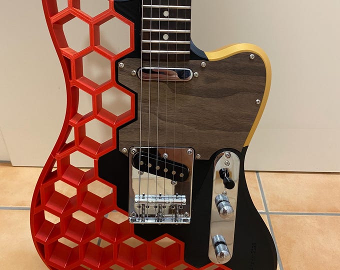Featured listing image: 3D-printed electric guitar – Harley Benton Telecaster T-Style | Handcrafted with wooden pickguard & original parts - Many color options available