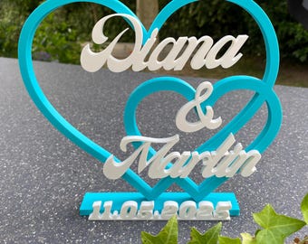 Personalized wedding gift hearts with names & date – Two nested hearts, romantic wedding gift