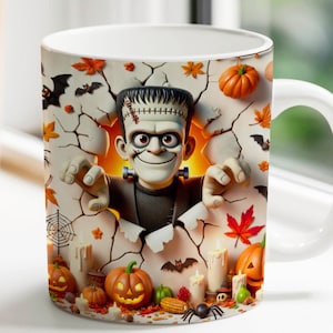3D Effect Spooky Season Mug Wrap, Halloween Classic Cartoon Character Mug Wrap, 11 oz & 15 oz Mug Bundle Sublimation Wrap, Coffee Mug Design