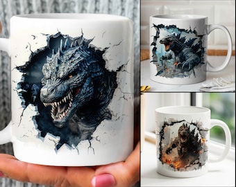 Godzilla 3D-mokomslag, 11 oz en 15 oz sublimatieontwerp (digitale download)