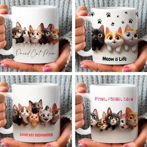 Cat Mug Wrap Bundle – 4 Cute Cat Sublimation Designs – Funny Cat Mom Coffee Cup Wraps – Instant Download PNG Set for Cat Lovers