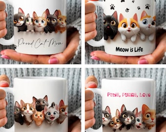 Leuke kattenmok-wraps – Grappige sublimatie-koffiebekers (PNG-download)
