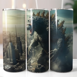 Godzilla Tumbler 20 oz Sublimation Tumbler Design, "9.3 x 8.2" Straight Skinny Tumbler Wrap PNG, Sublimation Design PNG, Instant Download