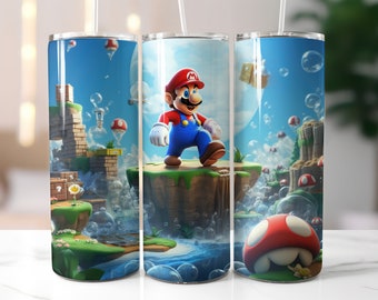 Diseño de Mario para vaso térmico, envoltura para vaso delgado de 20 oz (descarga digital PNG)