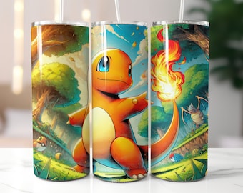 Vaso Charmander de 20 oz con diseño de sublimación, vaso delgado y recto de 9.3 x 8.2 pulgadas, PNG, diseño de sublimación, descarga instantánea